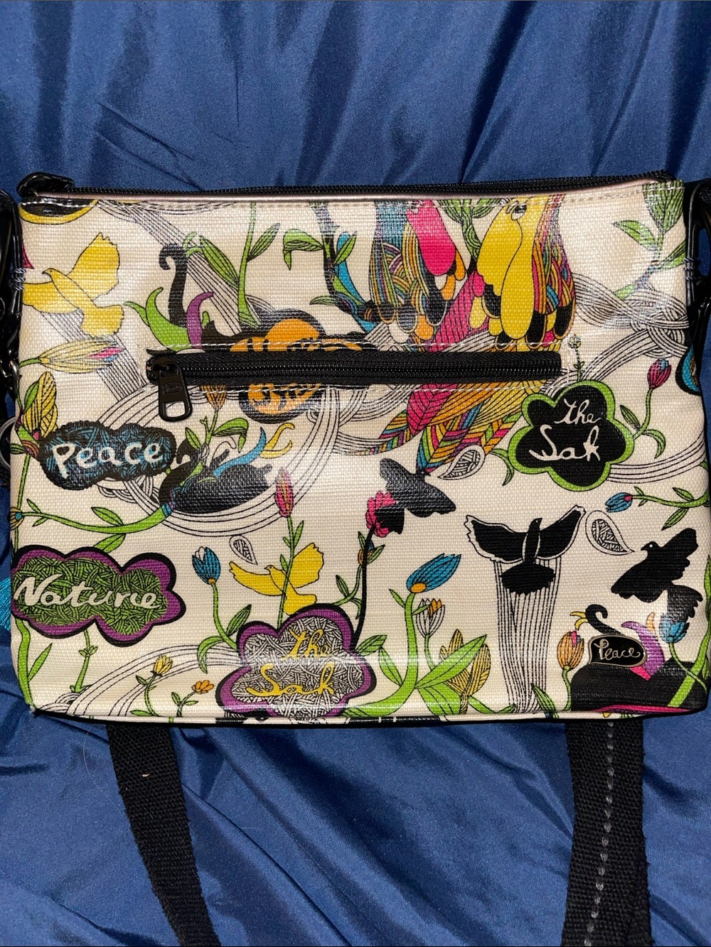 Sakroots Multicolor Peace & Love with Bird & Floral Design Crossbody Bag - Picture 4 of 8